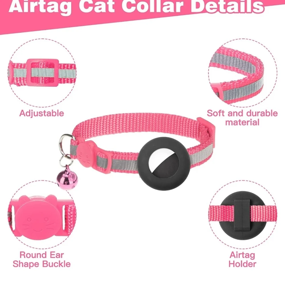 Reflective Cat Collar with Silicone Waterproof Airtag Holder 2 Pack